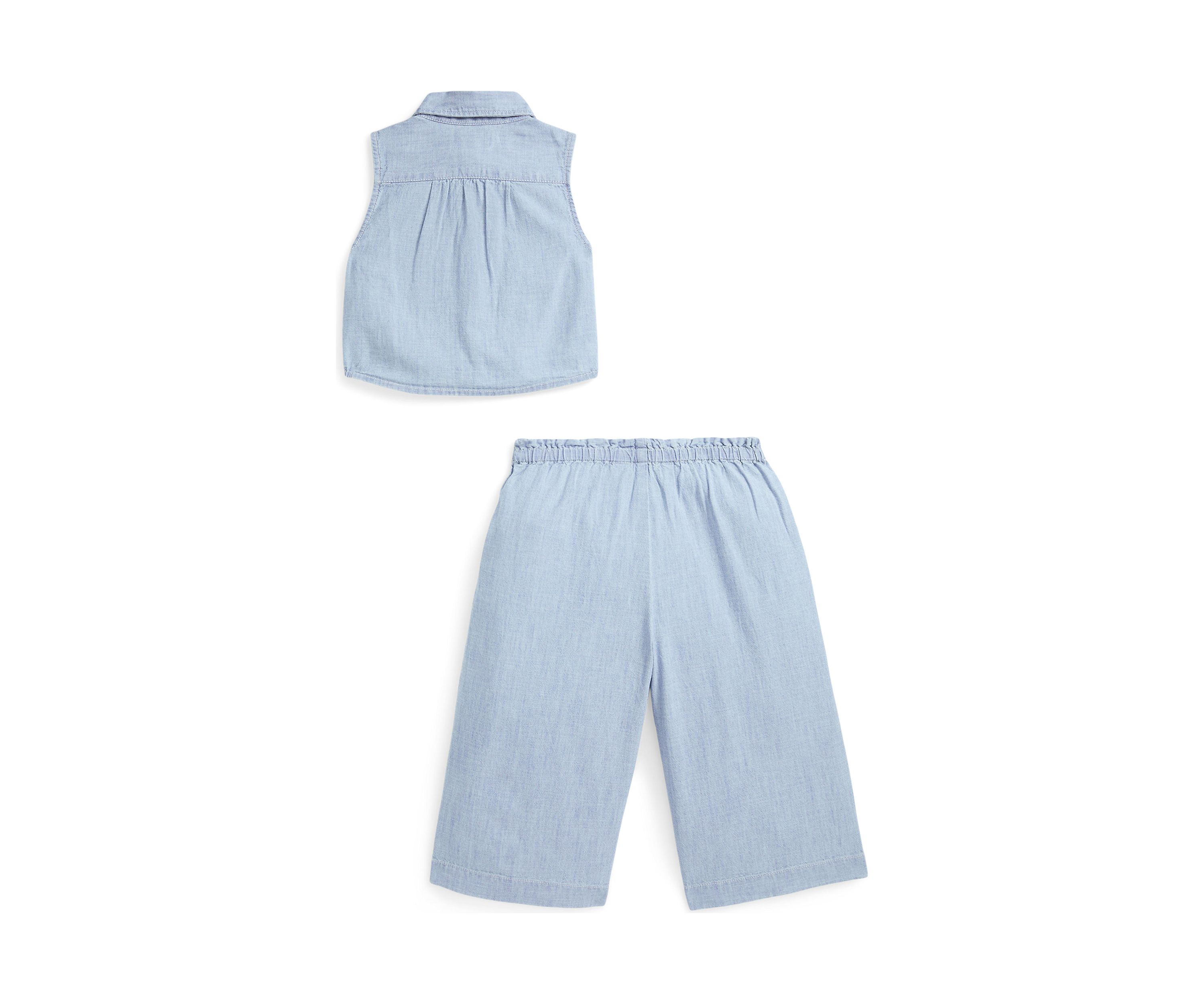 Girls 2-6x Indigo Chambray Tie Front Top & Pants Set