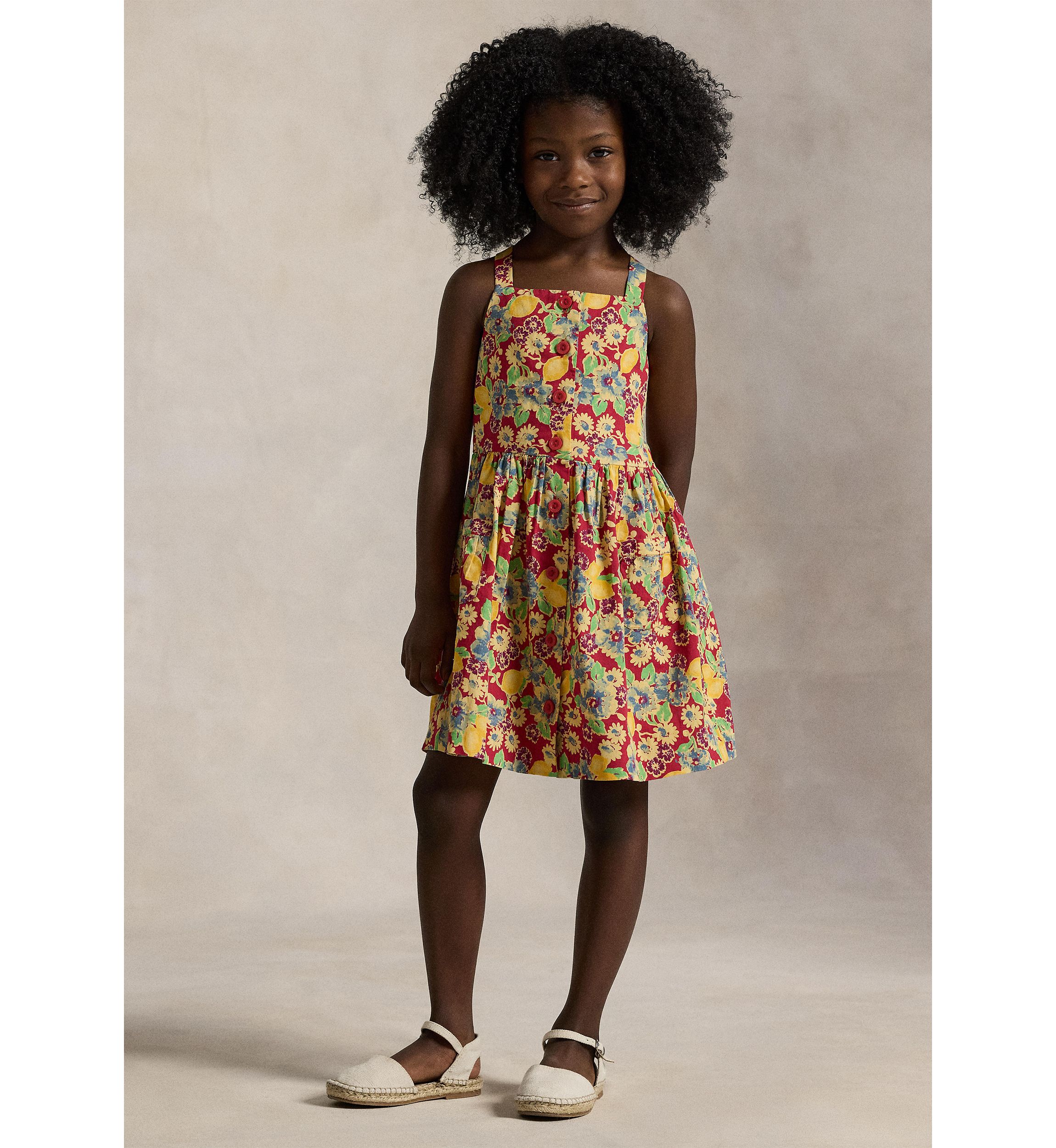 Girls 2-6x Lemon Floral Slub Cotton Dress