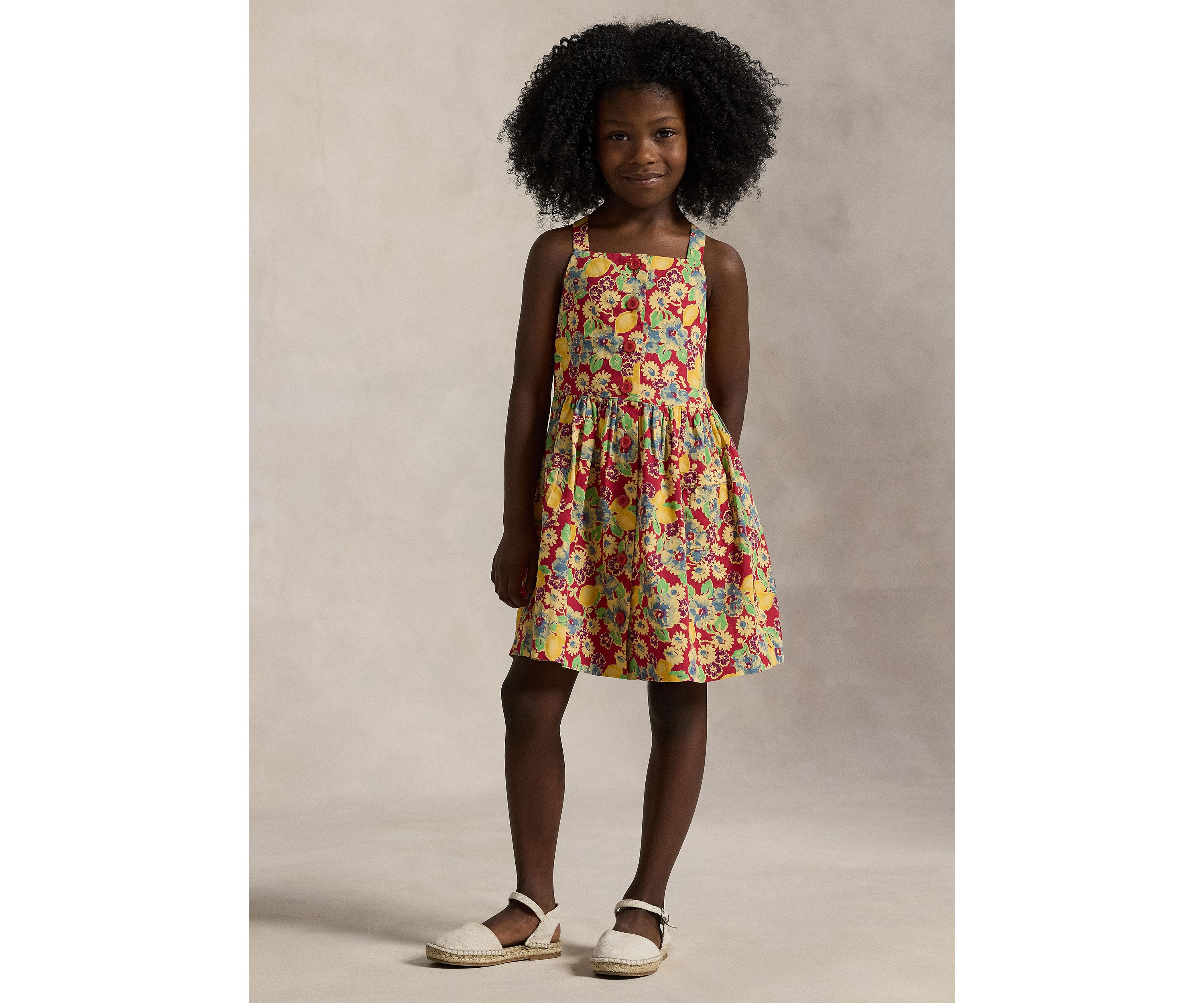 Girls 2-6x Lemon Floral Slub Cotton Dress