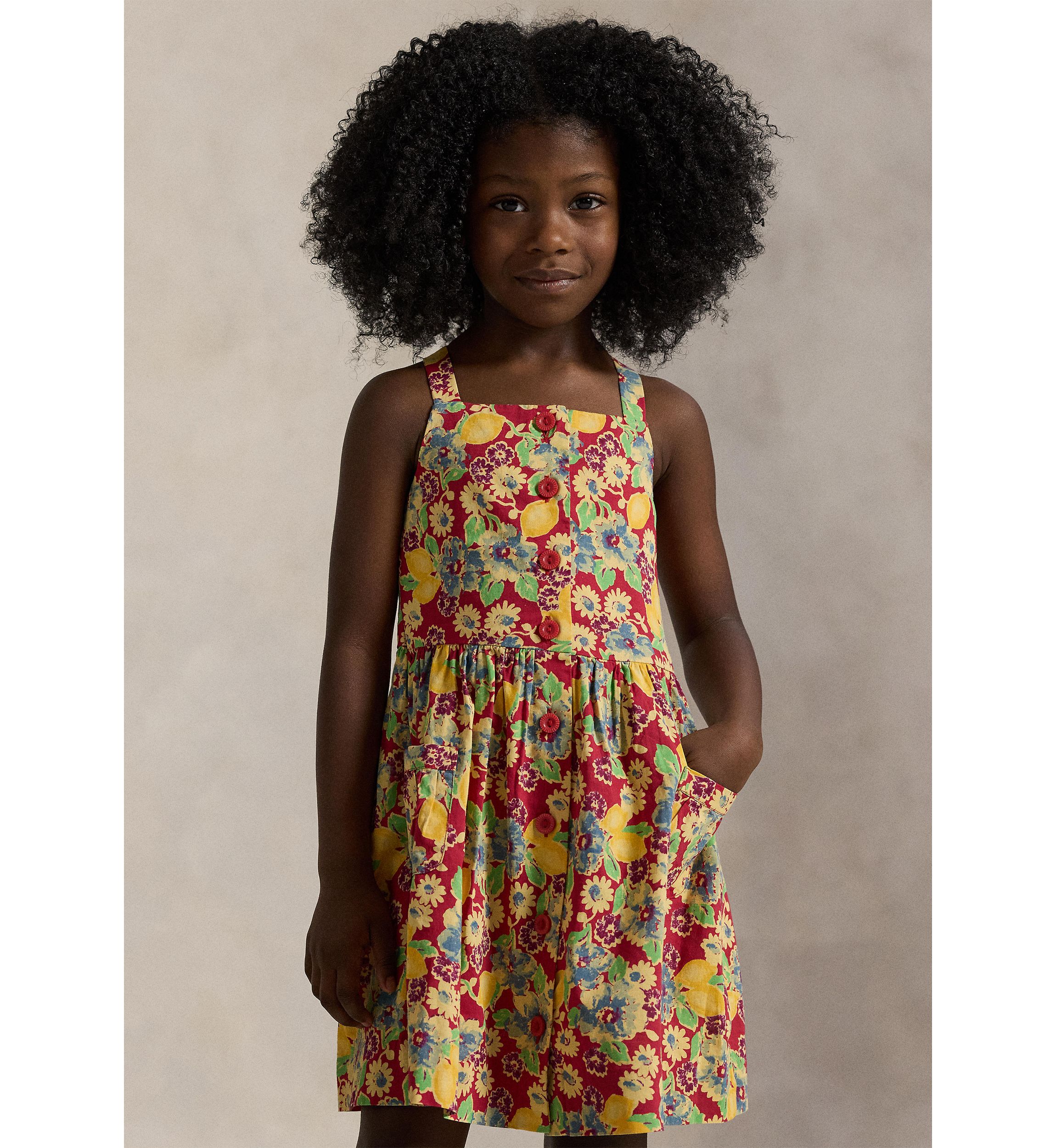 Girls 2-6x Lemon Floral Slub Cotton Dress