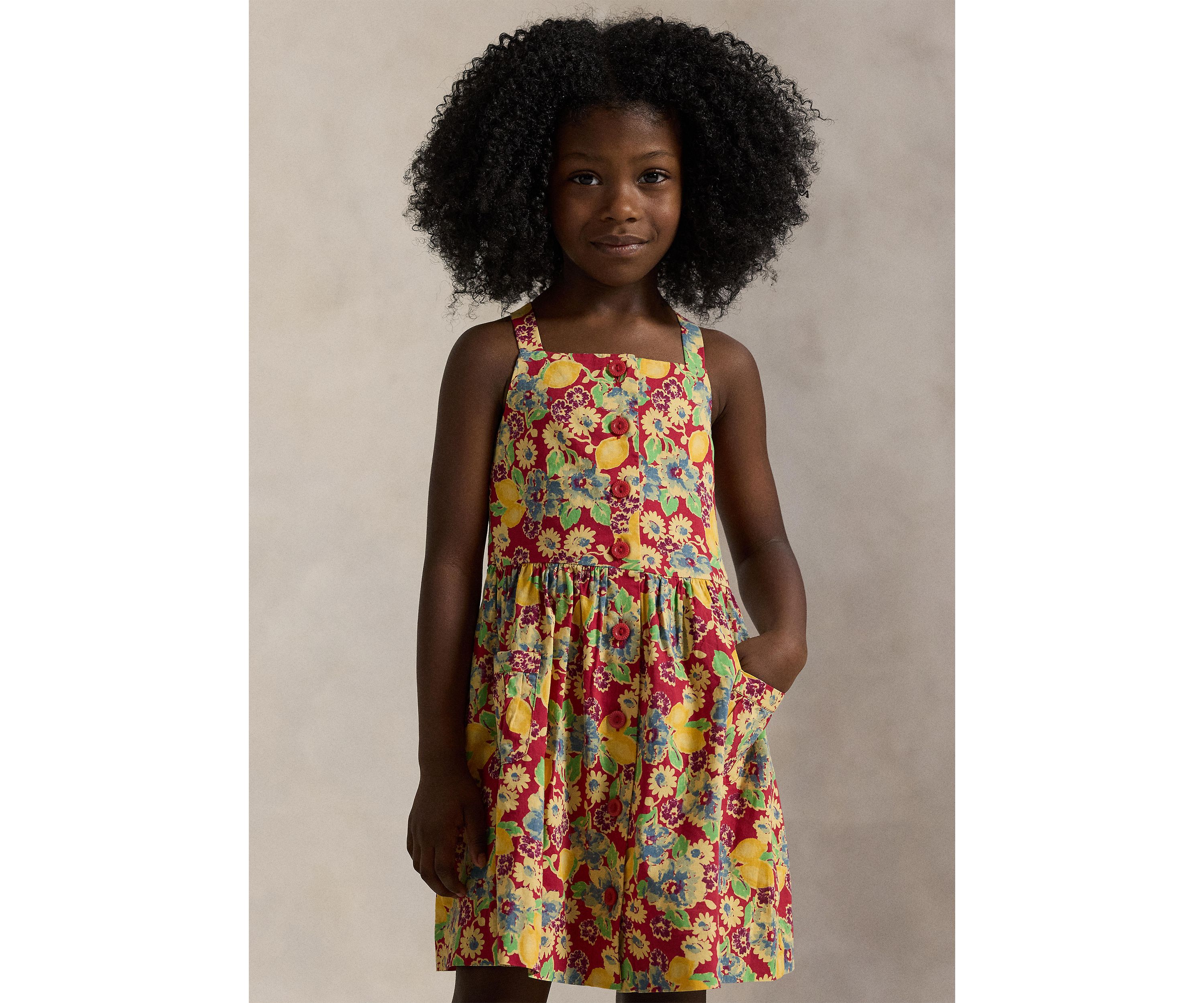 Girls 2-6x Lemon Floral Slub Cotton Dress