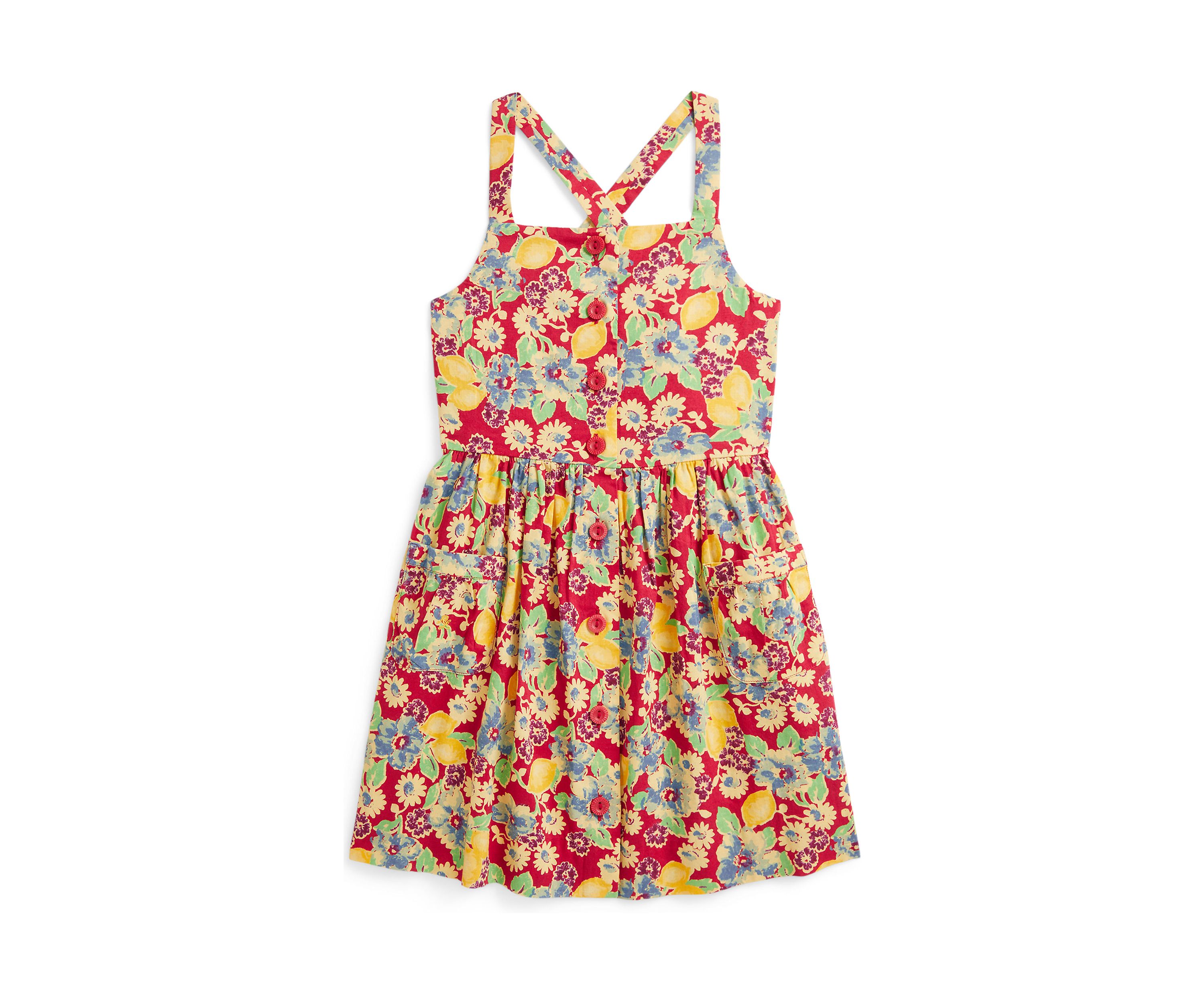 Girls 2-6x Lemon Floral Slub Cotton Dress