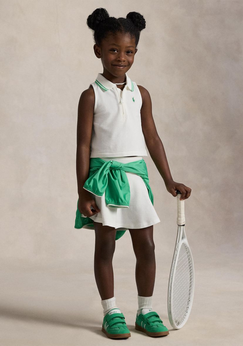 Girls 2-6x Stretch Mesh Half Zip Boxy Polo Shirt