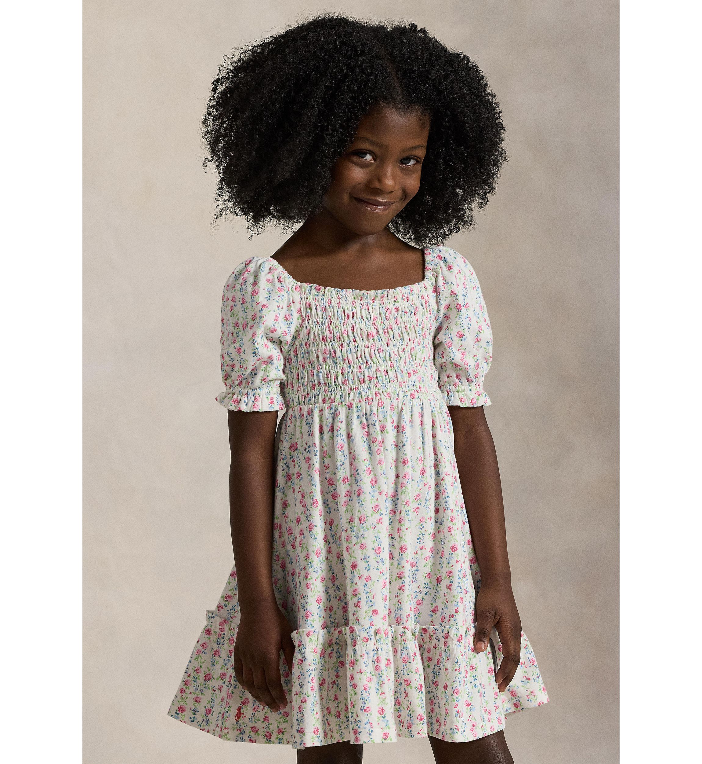 Girls 2-6x Floral Smocked Cotton Jersey Dress