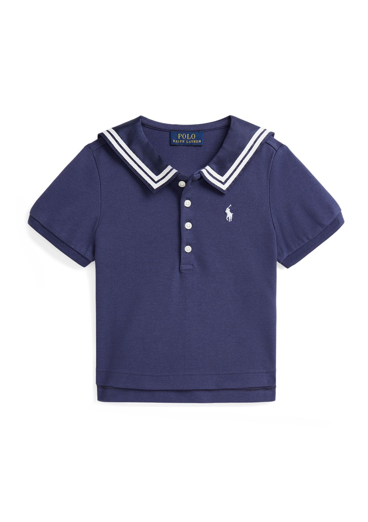 Girls 2-6x Boathouse Navy with White Mesh Polo Shirt 