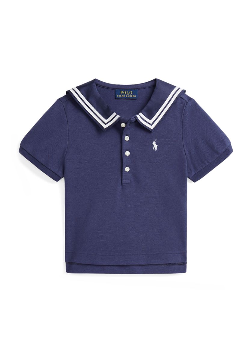 Girls 2-6x Boathouse Navy with White Mesh Polo Shirt 