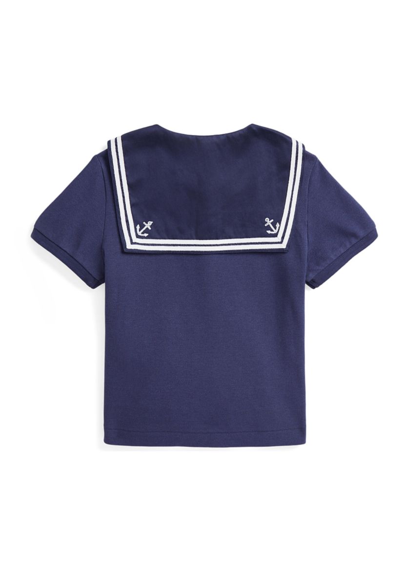 Girls 2-6x Boathouse Navy with White Mesh Polo Shirt 