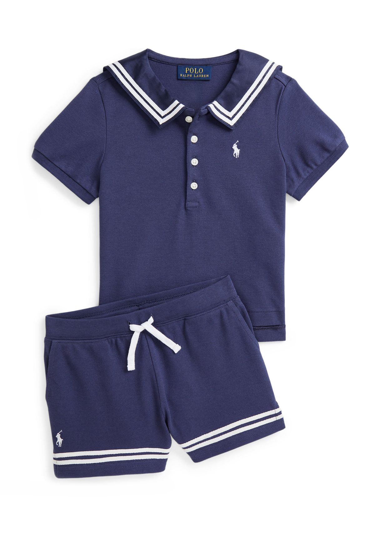 Girls 2-6x Boathouse Navy with White Mesh Polo Shirt 