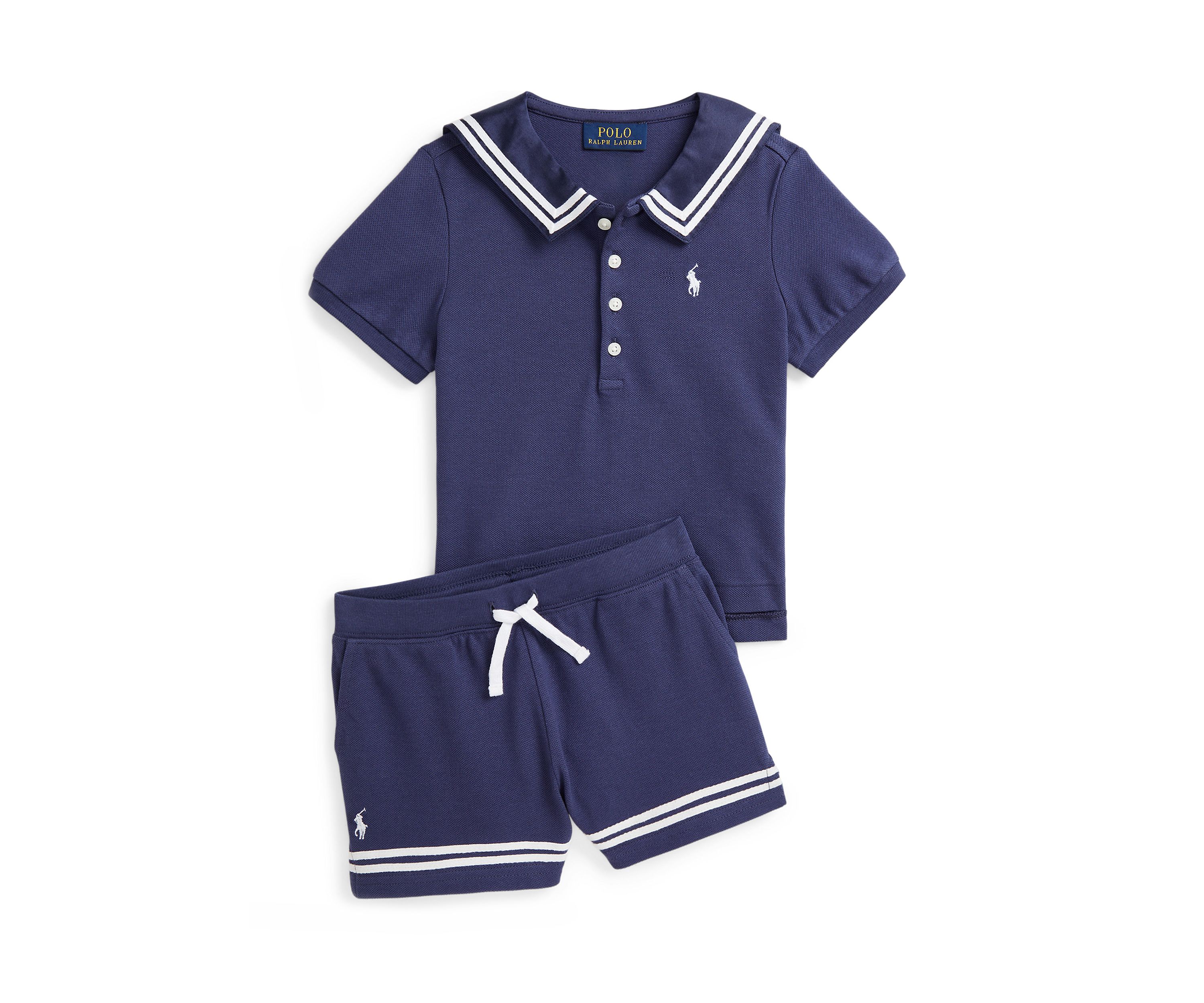 Girls 2-6x Boathouse Navy with White Mesh Polo Shirt 