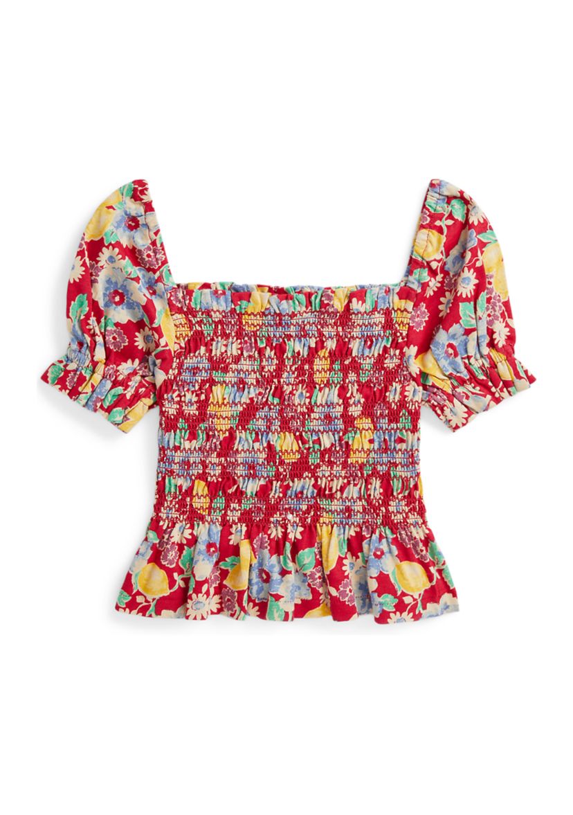 Girls 2-6x Floral Smocked Cotton Jersey Top