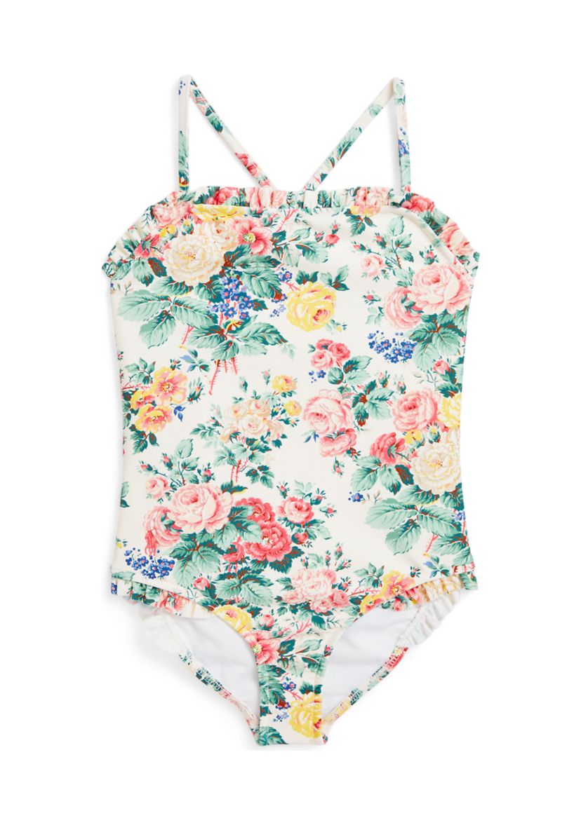Girls 2-6x Floral Ruffled One Piece Swimsuit