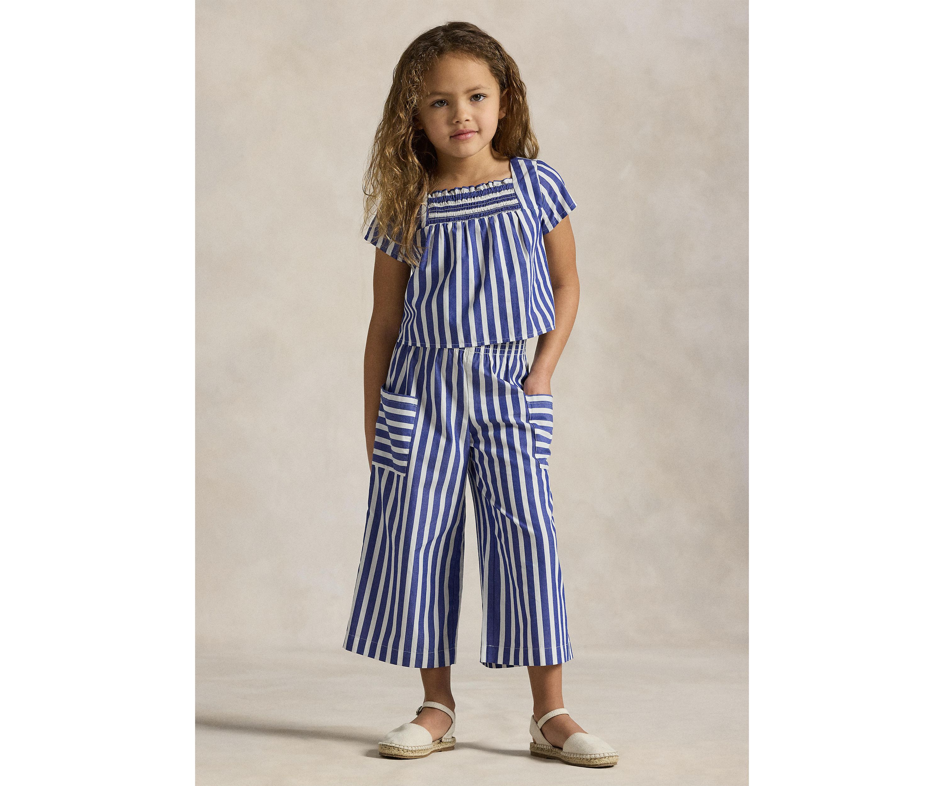 Girls 2-6x Striped Cotton Top and Cropped Pant Set