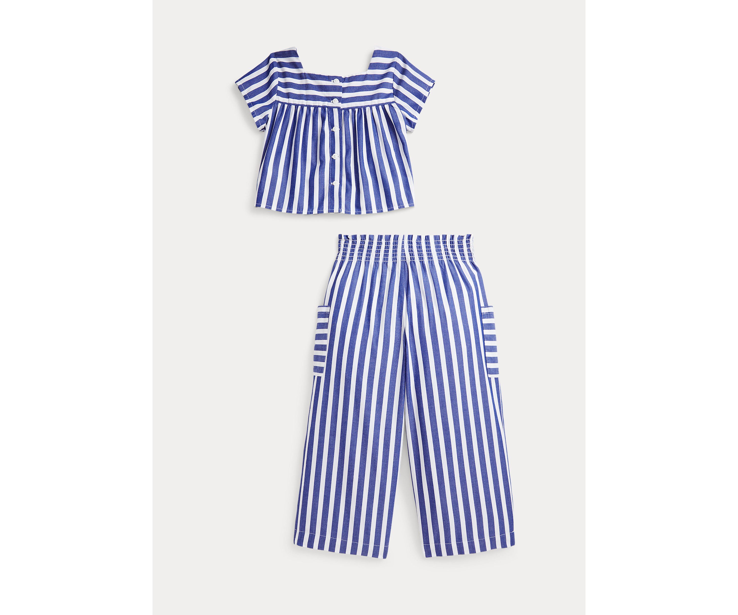 Girls 2-6x Striped Cotton Top and Cropped Pant Set