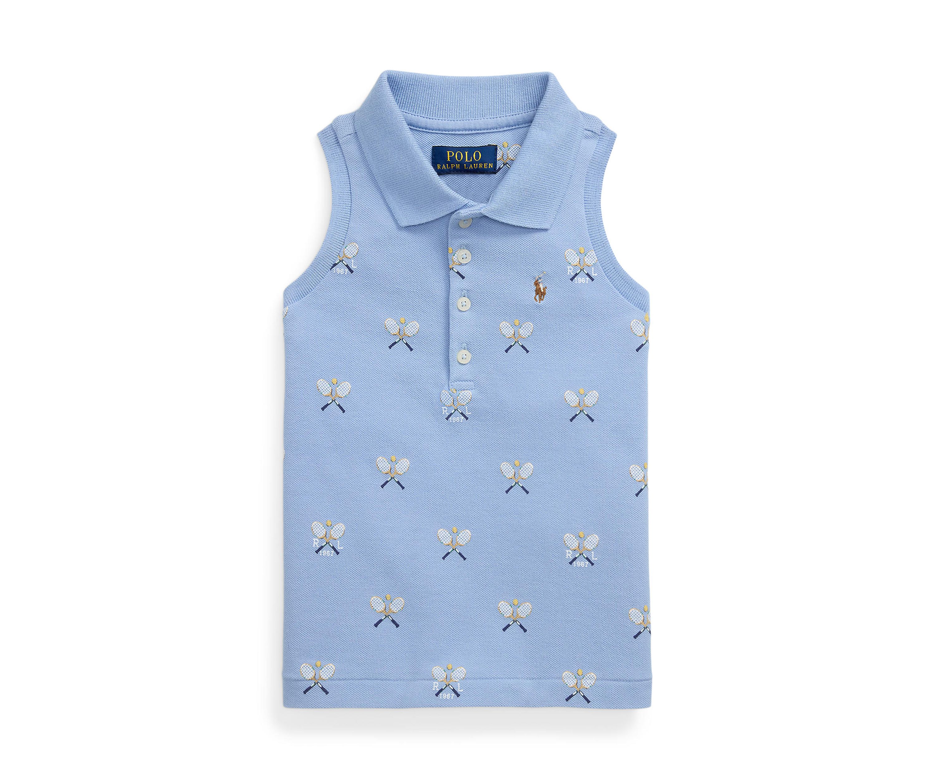 Girls 2-6x Tennis-Print Mesh Sleeveless Polo Shirt