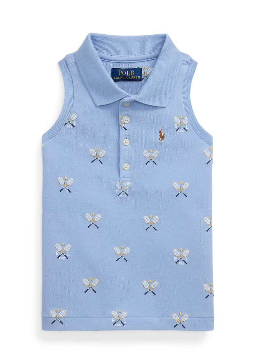 Girls 2-6x Tennis-Print Mesh Sleeveless Polo Shirt