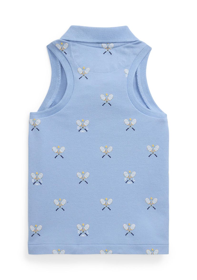 Girls 2-6x Tennis-Print Mesh Sleeveless Polo Shirt