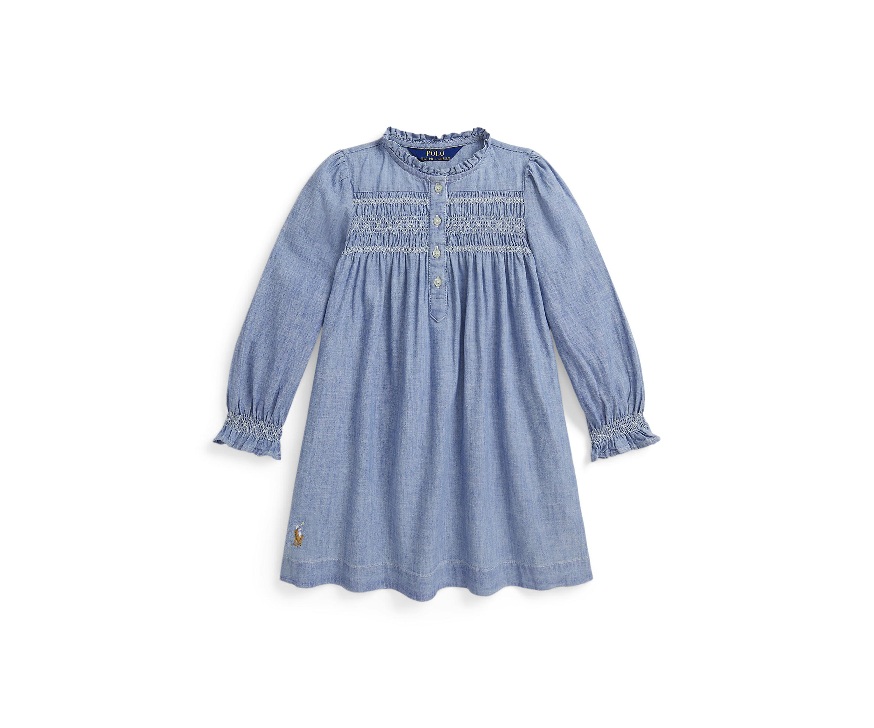 Girls 2-6x Smocked Indigo Chambray Dress