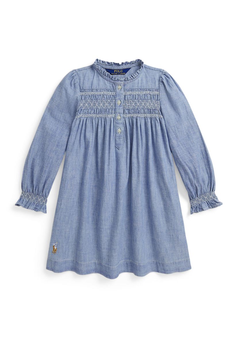 Girls 2-6x Smocked Indigo Chambray Dress