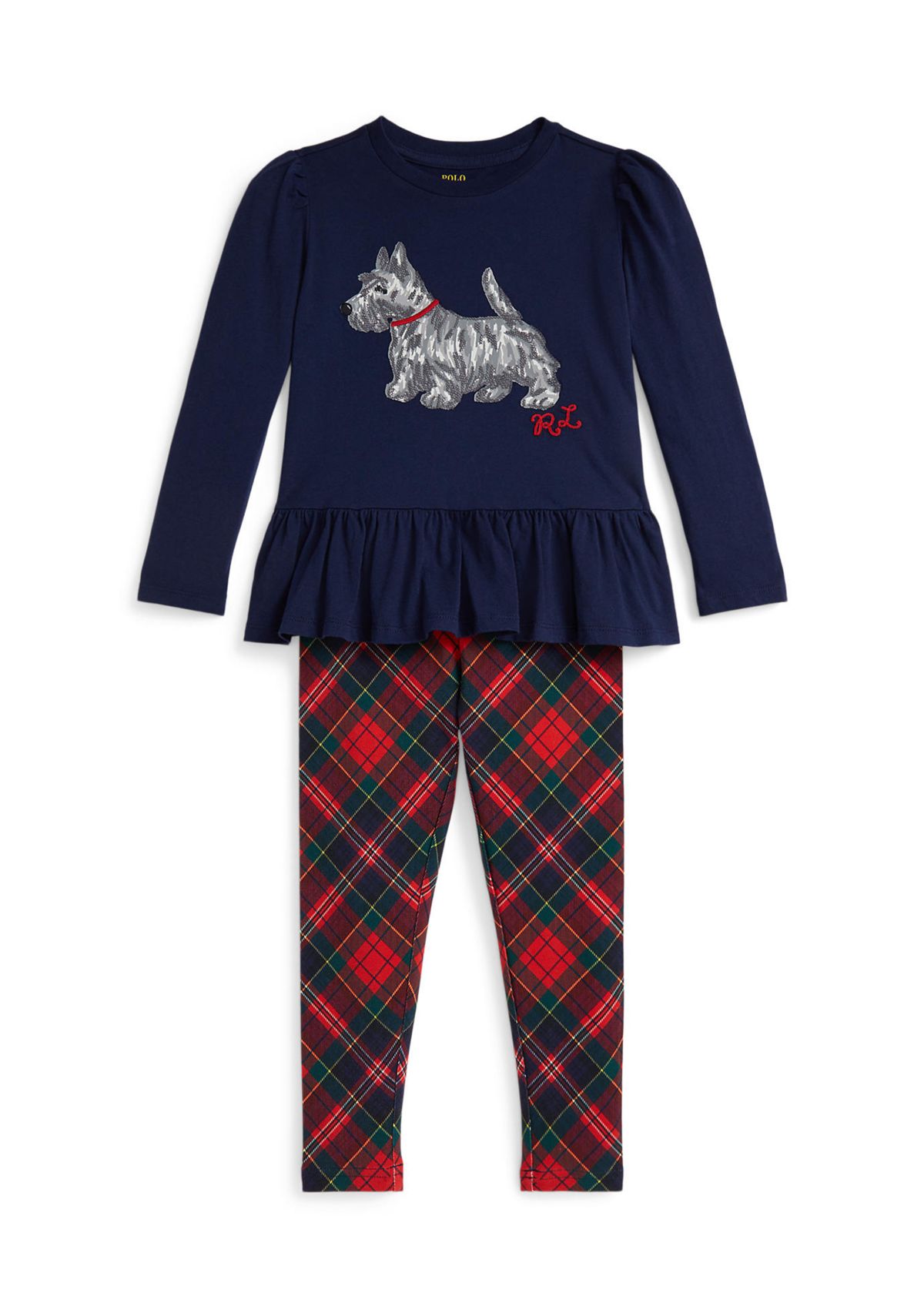 Girls 2-6x Dog-Print Jersey T-Shirt & Plaid Legging Set