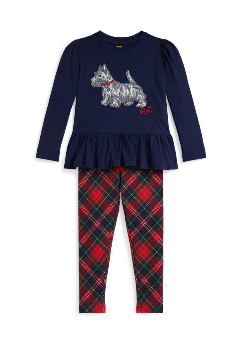 Girls 2-6x Dog-Print Jersey T-Shirt & Plaid Legging Set