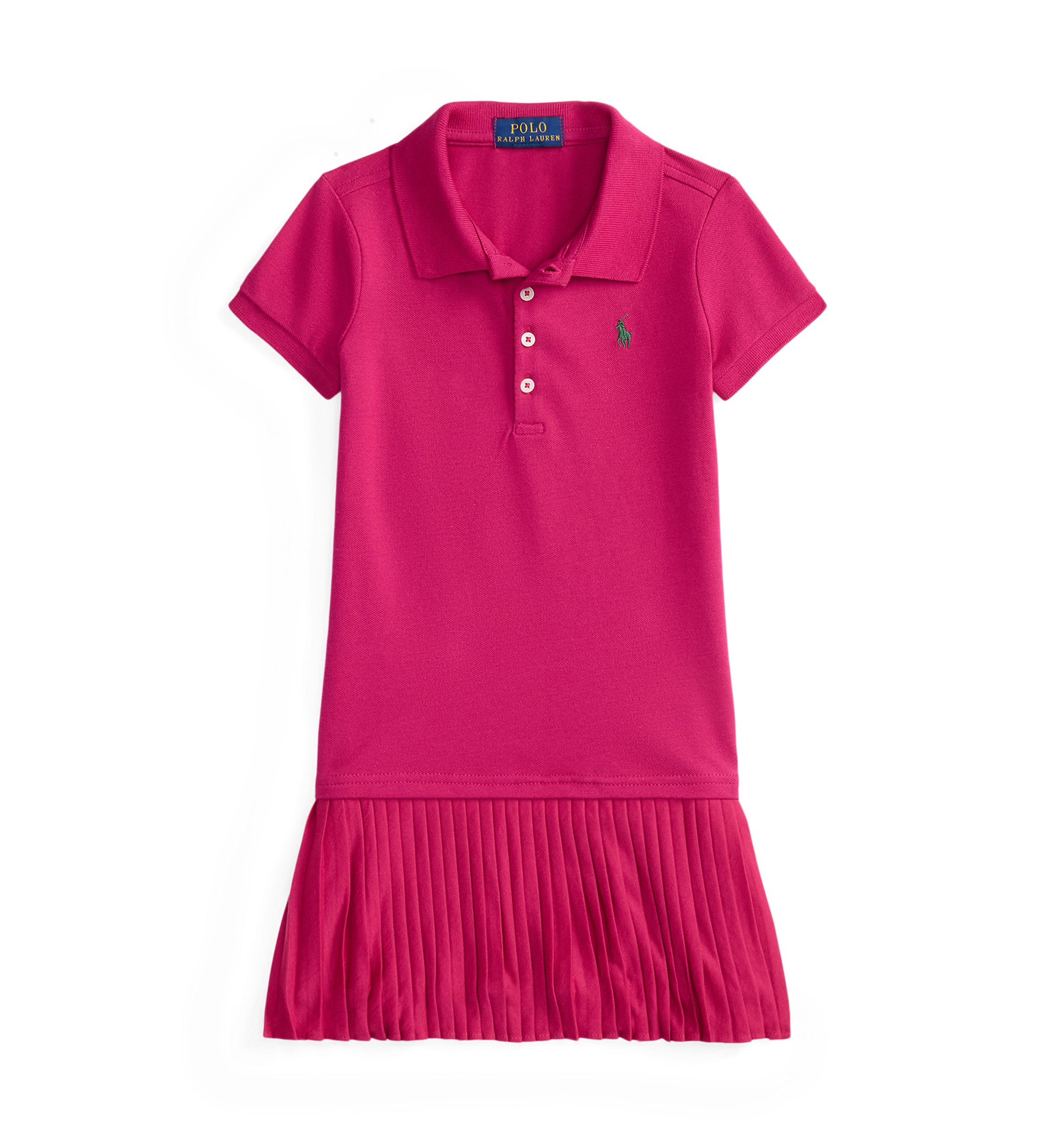 Girls 2-6x Pleated Stretch Mesh Polo Dress