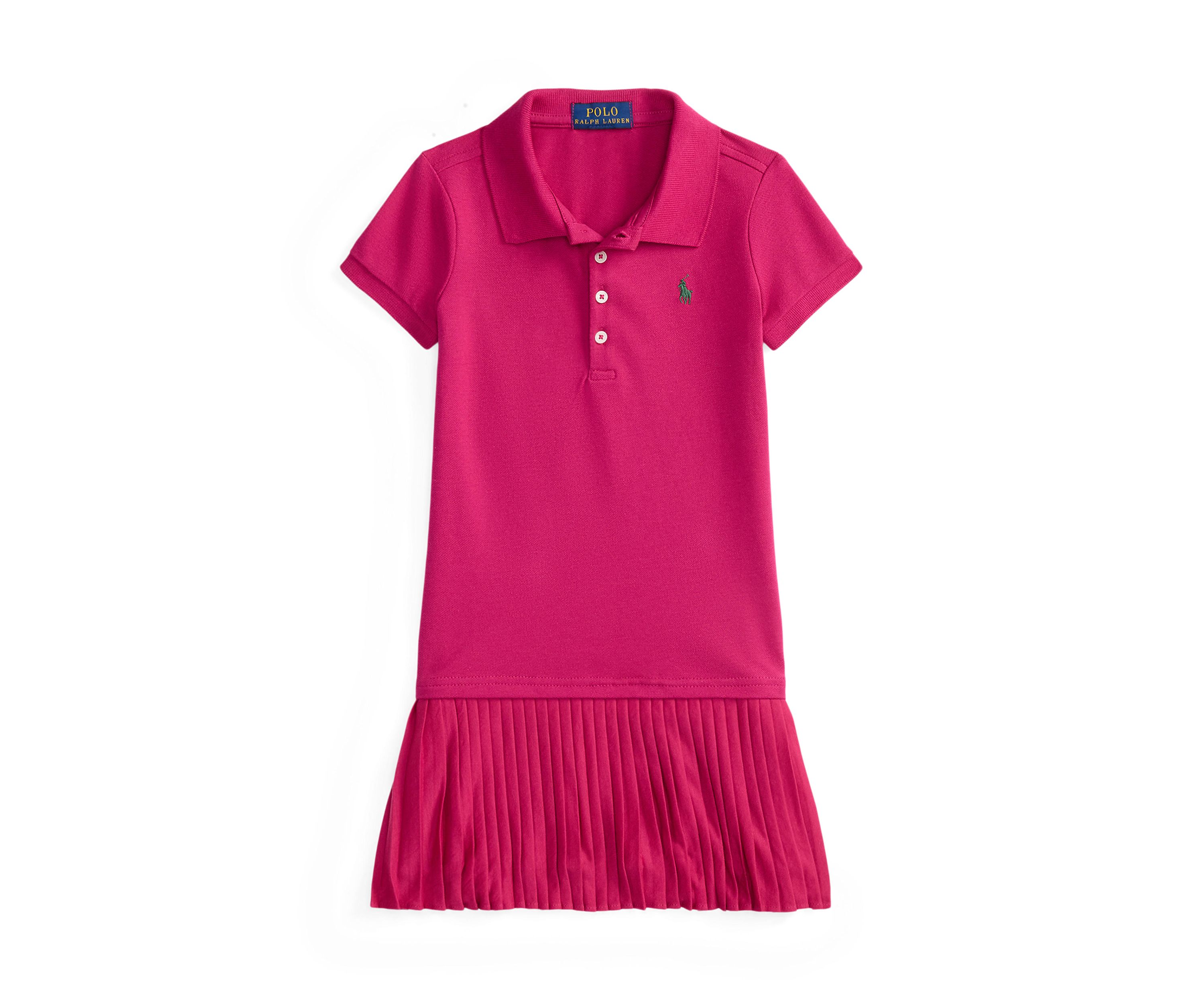 Girls 2-6x Pleated Stretch Mesh Polo Dress