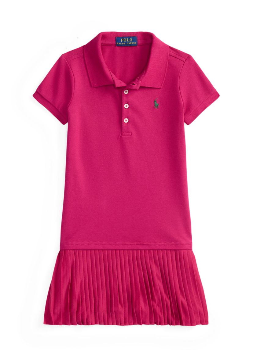 Girls 2-6x Pleated Stretch Mesh Polo Dress