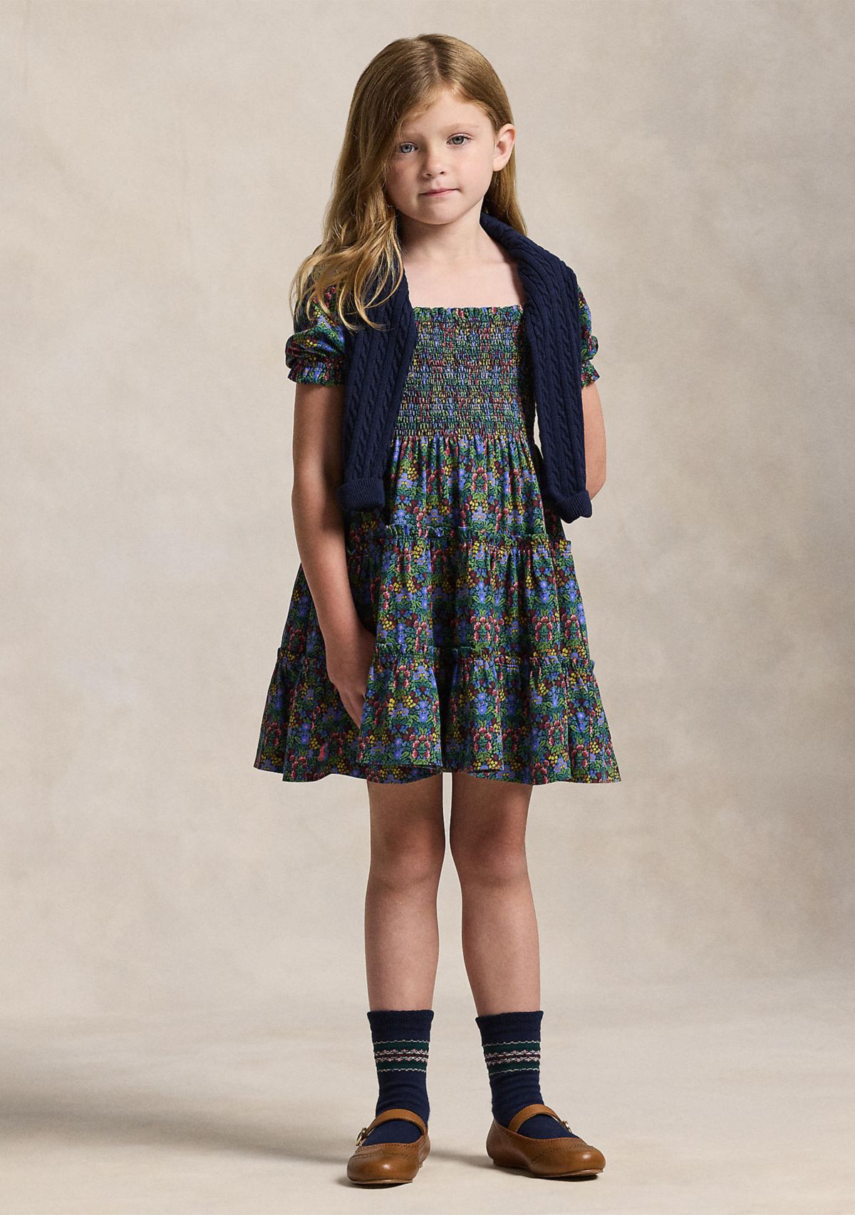 Girls 2-6x Floral Smocked Cotton Jersey Dress