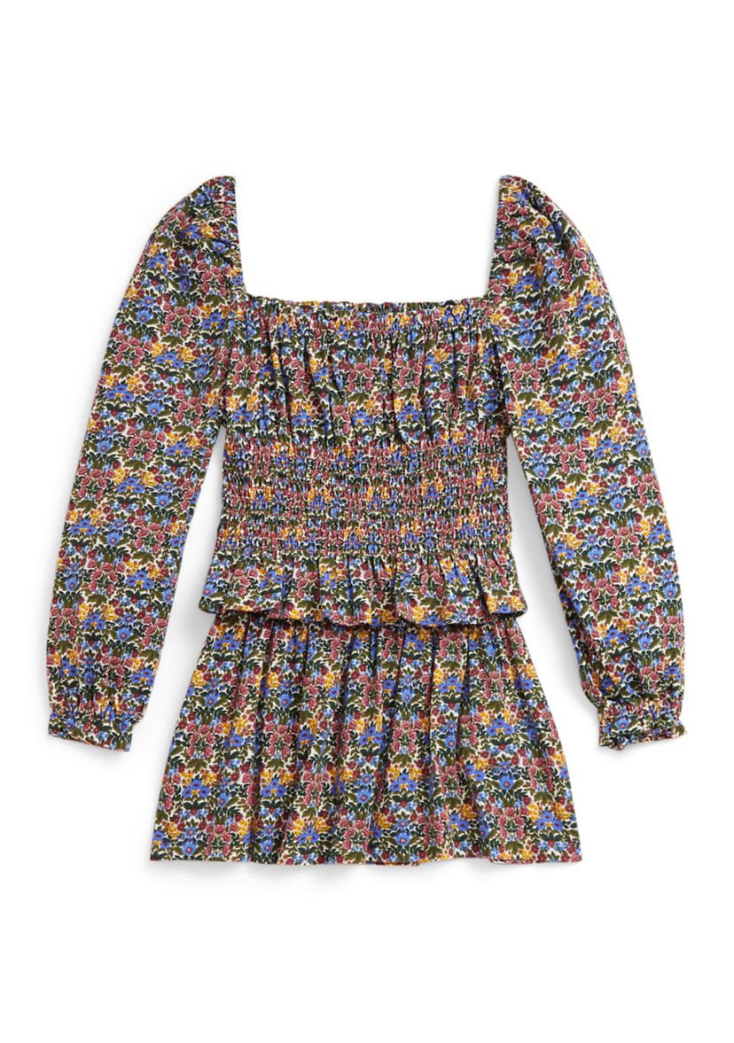 Girls 2-6x Floral Smocked Cotton Jersey Top & Skirt