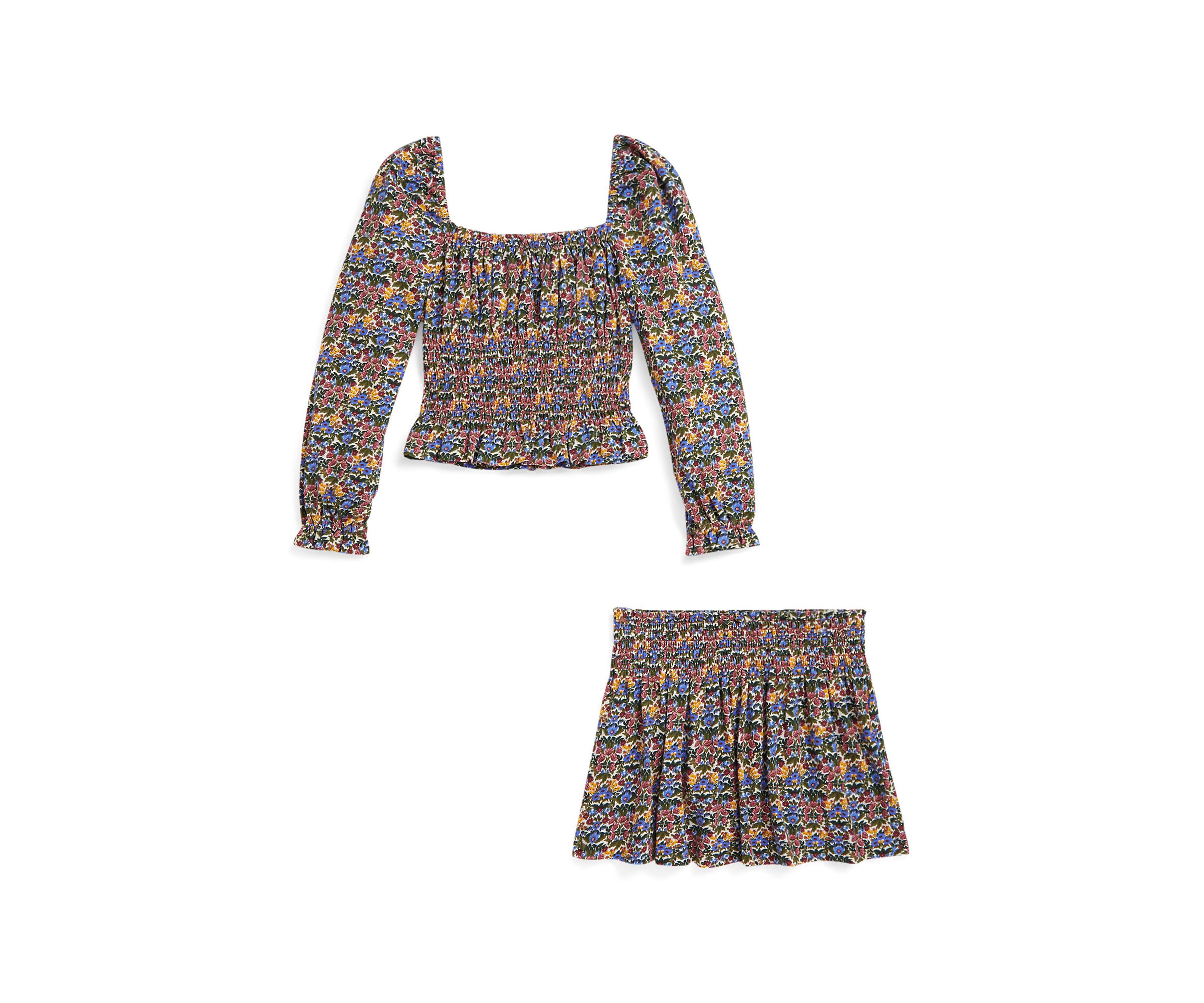 Girls 2-6x Floral Smocked Cotton Jersey Top & Skirt