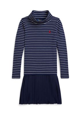Ralph Lauren Childrenswear Girls 2-6x Striped Stretch Jersey Turtleneck Dress, Navy Blue