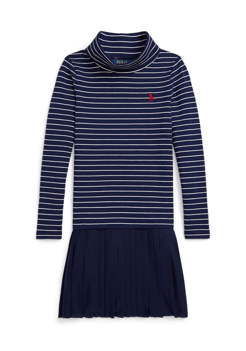 Girls 2-6x Striped Stretch Jersey Turtleneck Dress