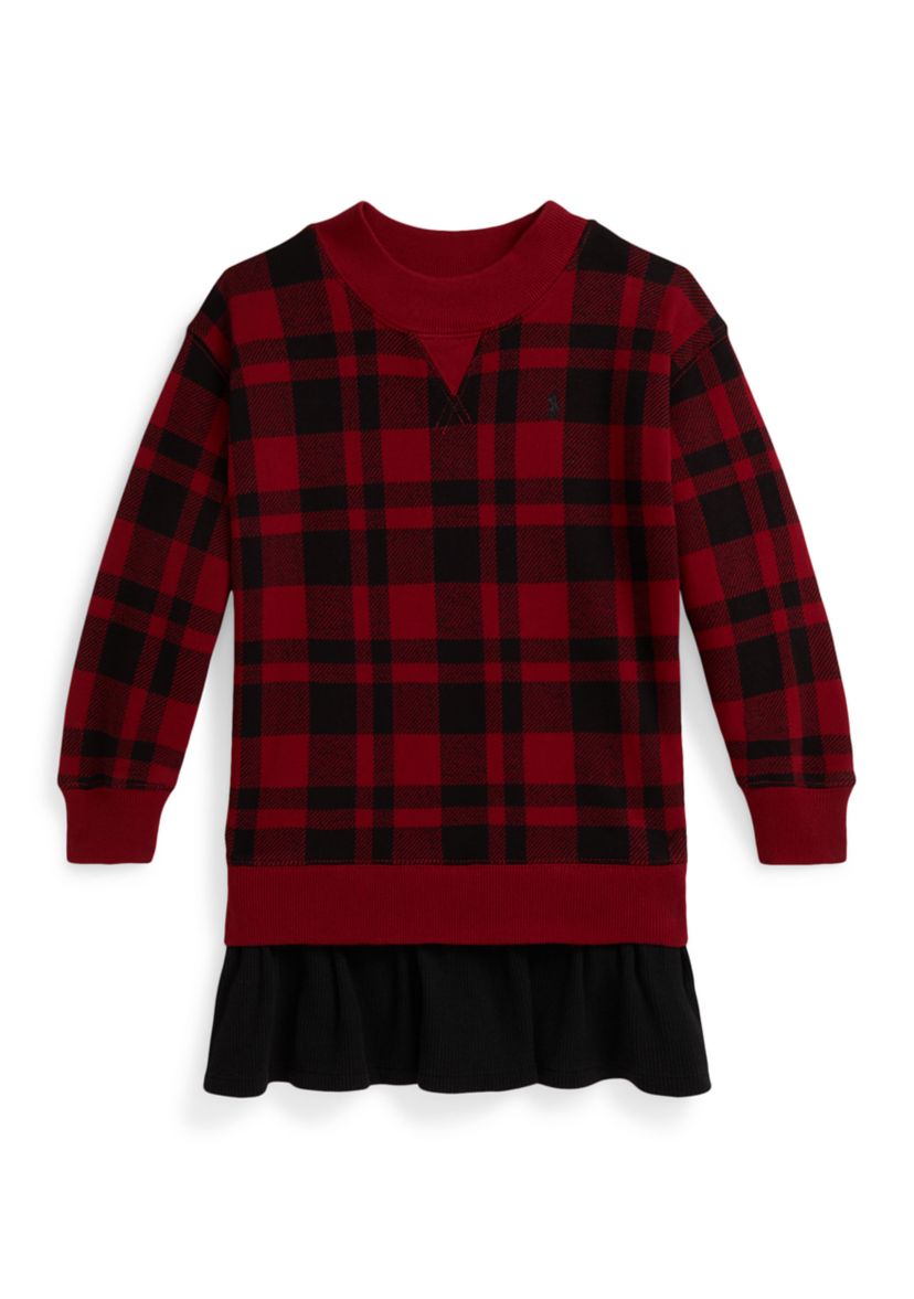 Ralph Lauren Buffalo Check Fleece Dress - Red Multi - 5