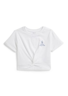 Ralph Lauren Childrenswear Girls 2-6 Logo Knot-Front Cotton Boxy T-Shirt, White, 5