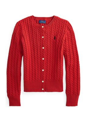 폴로 랄프로렌 키즈 걸즈 미니 꽈배기 코튼 가디건 Polo Ralph Lauren Kids Girls 7-16 Mini-Cable Cotton Cardigan,MADISON RED