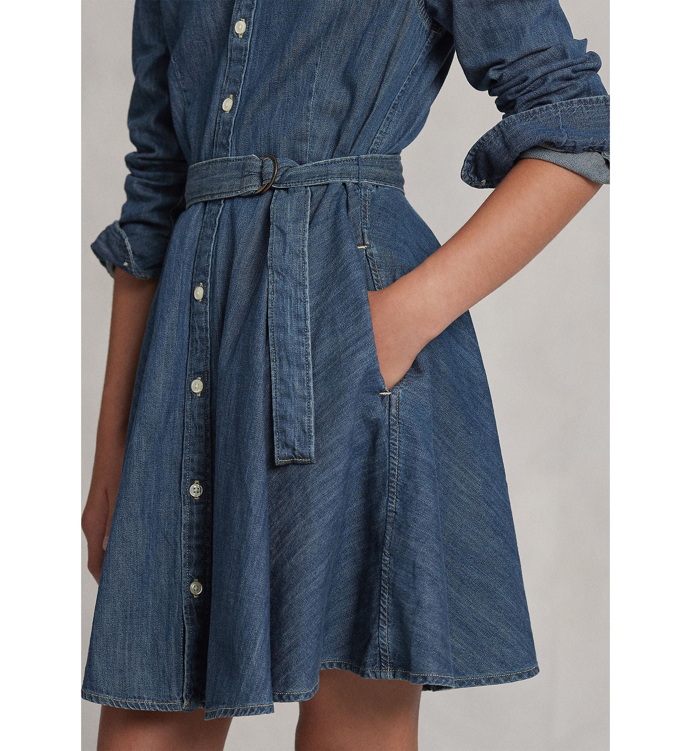 Girls 7-16 Belted Cotton Denim Shirtdress