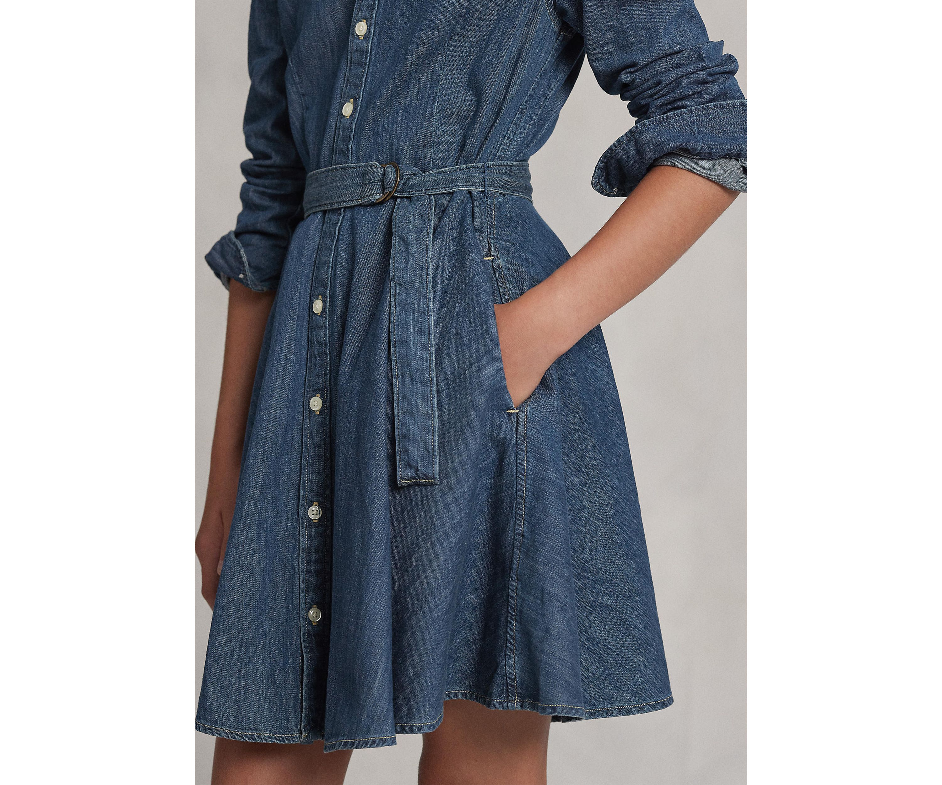 Girls 7-16 Belted Cotton Denim Shirtdress