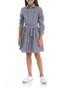 Ralph Lauren Childrenswear Girls 7-16 Striped Cotton Shirtdress