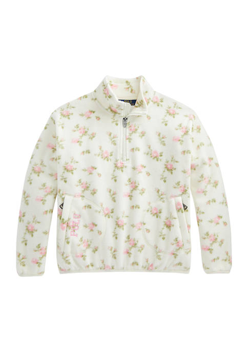 Ralph Lauren Childrenswear Girls 7-16 Floral Fleece Quarter-Zip