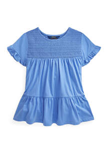 Ralph Lauren Childrenswear Girls 7-16 Smocked Tiered Cotton Jersey Top ...
