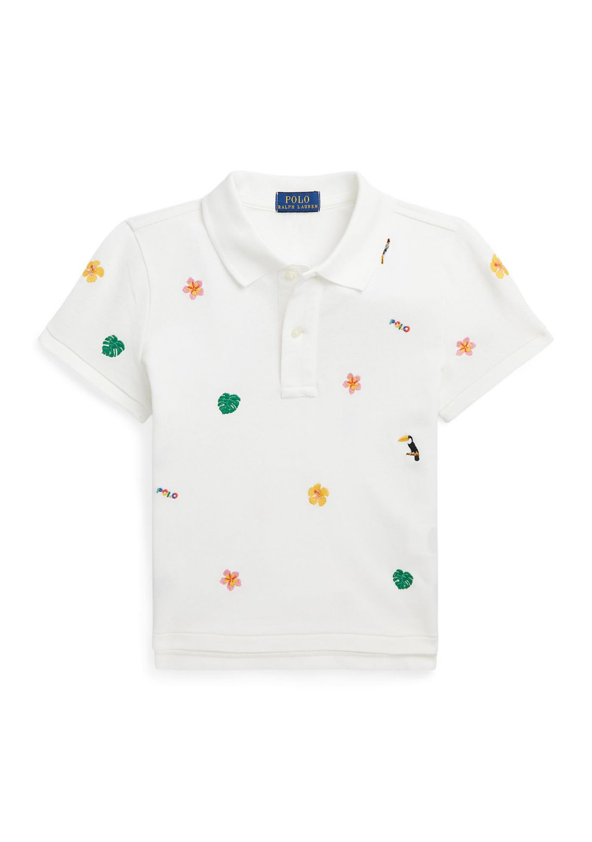 Girls 7-16 Tropical Embroidery Mesh Boxy Polo Shirt