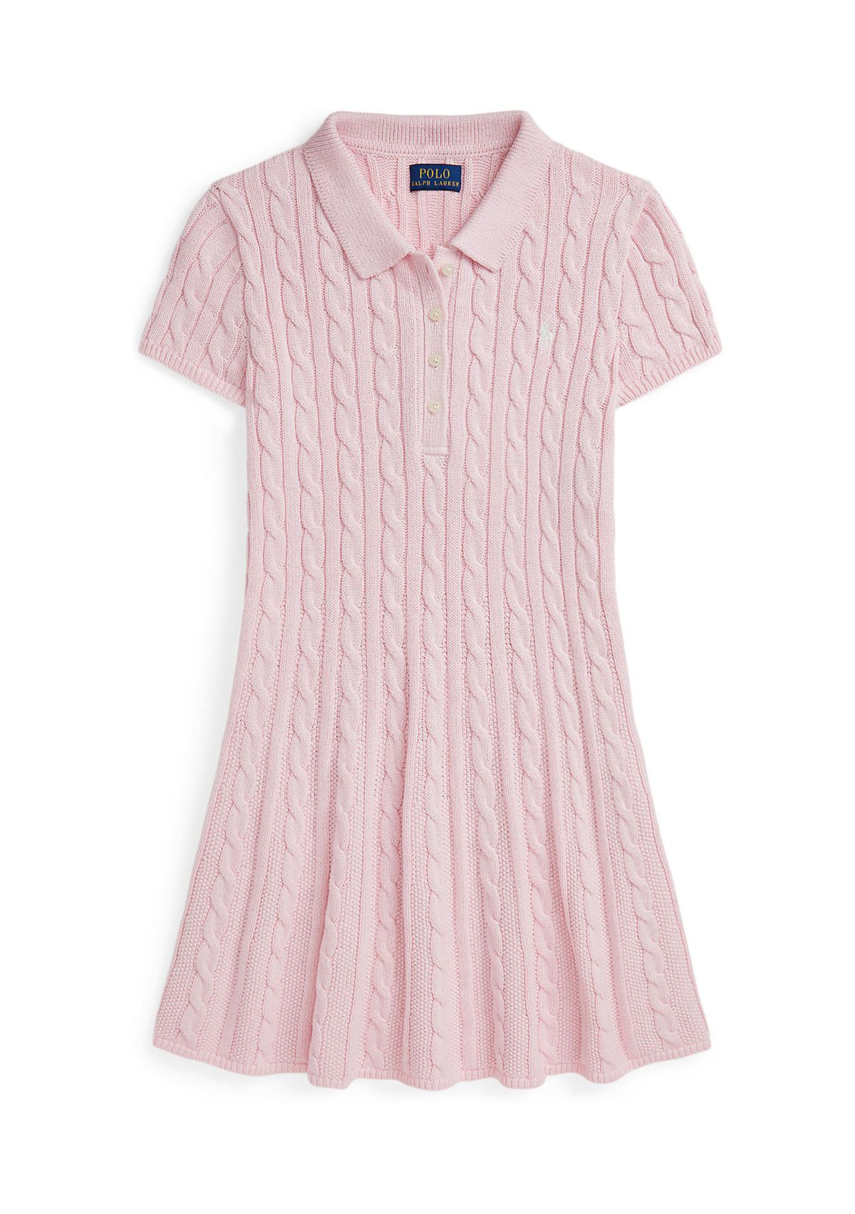 Girls 7-16 Cable Knit Cotton Polo Sweater Dress