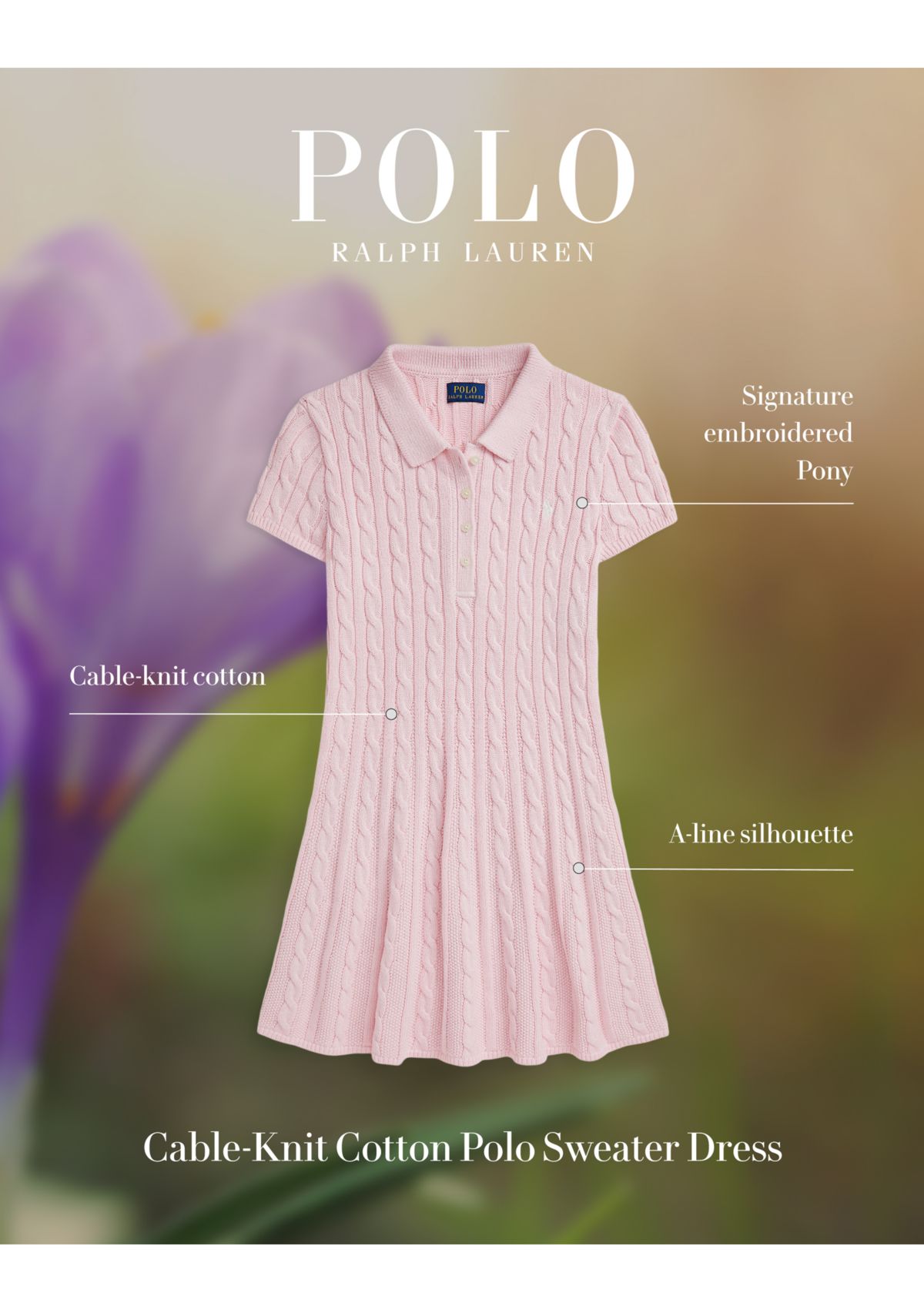 Girls 7-16 Cable Knit Cotton Polo Sweater Dress