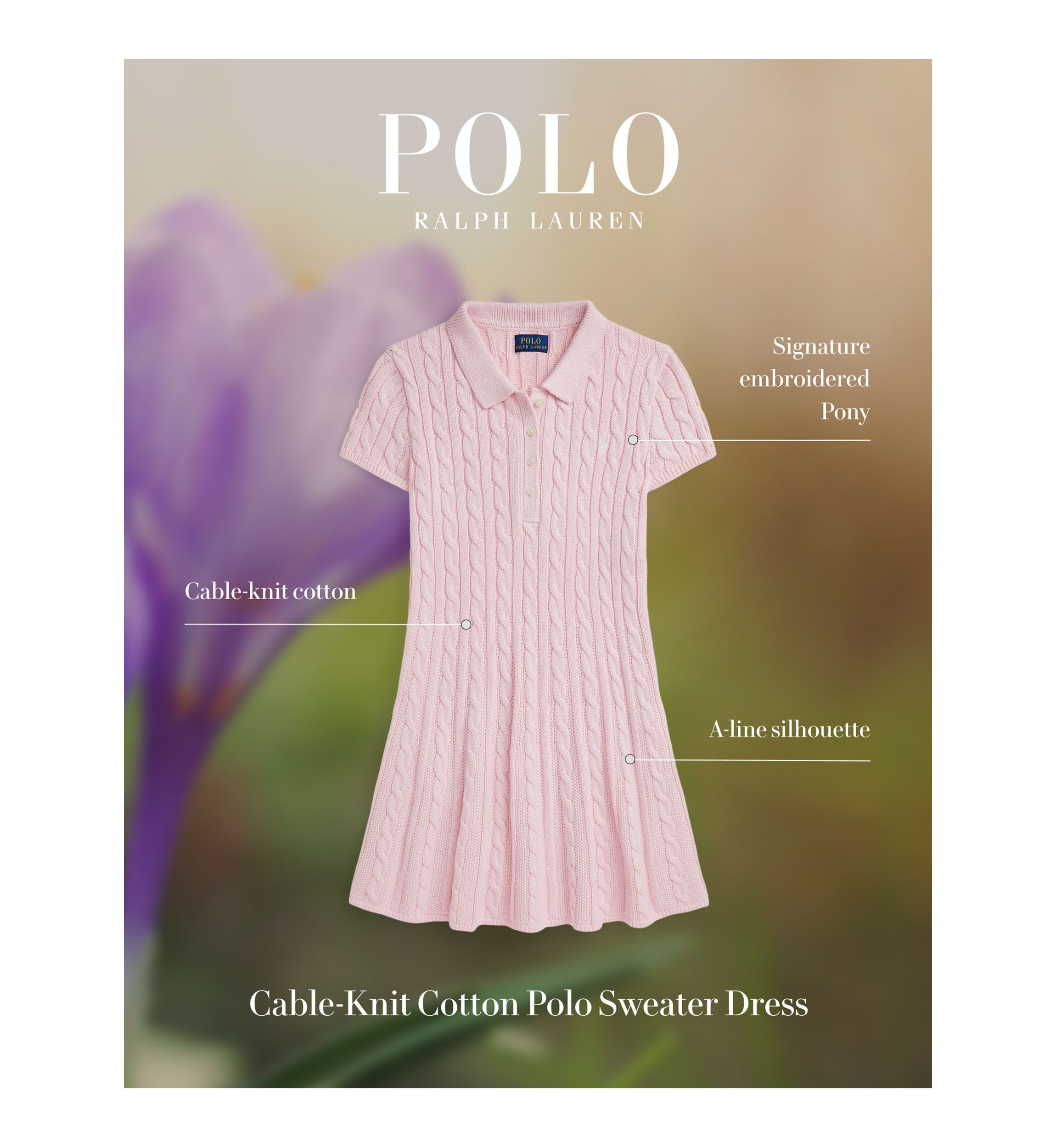 Girls 7-16 Cable Knit Cotton Polo Sweater Dress