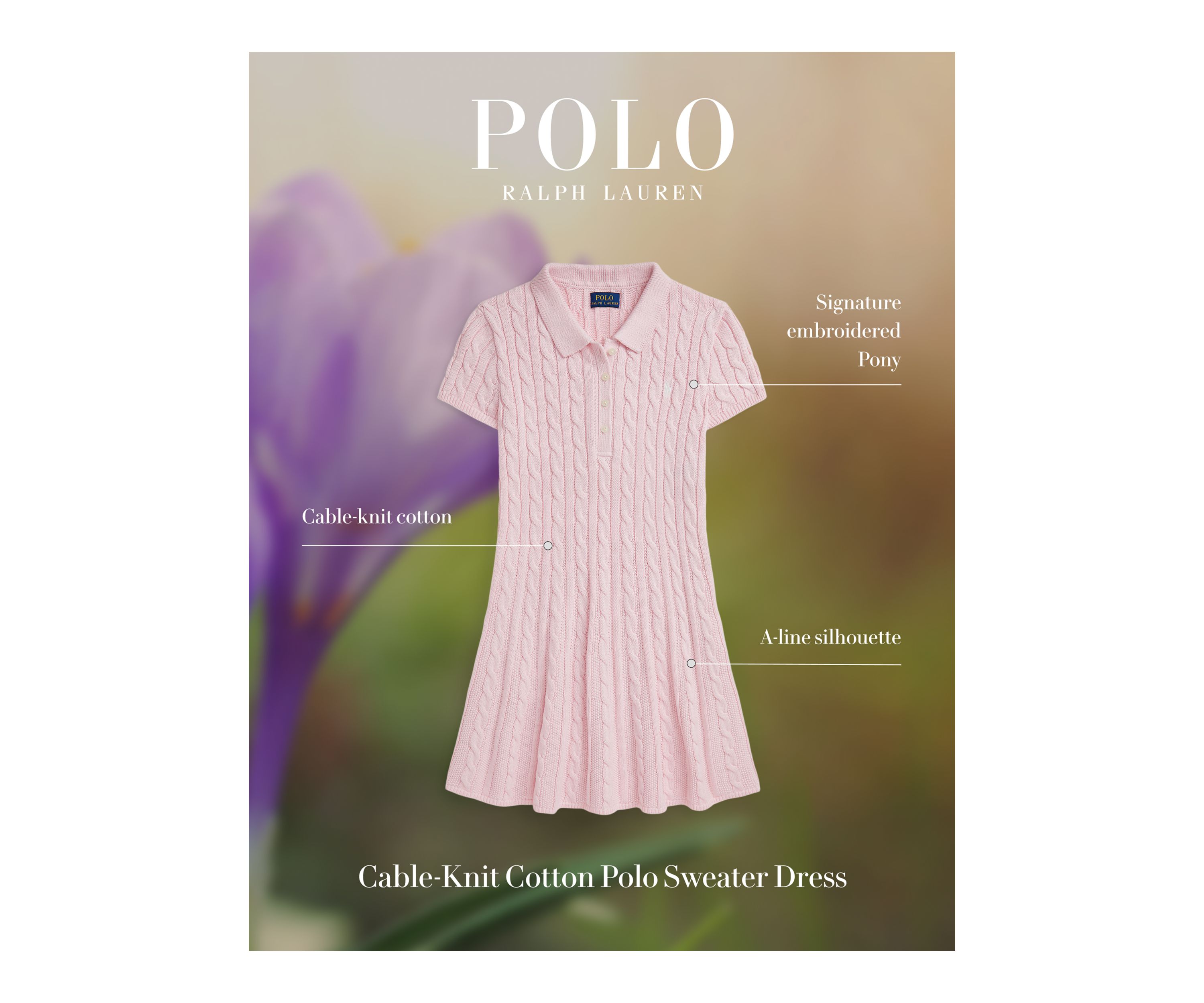 Girls 7-16 Cable Knit Cotton Polo Sweater Dress