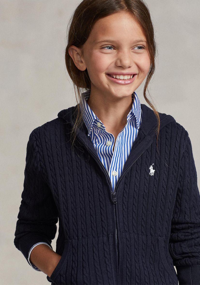 Ralph Lauren Childrenswear Girls 7-16 Mini-Cable Cotton Full-Zip