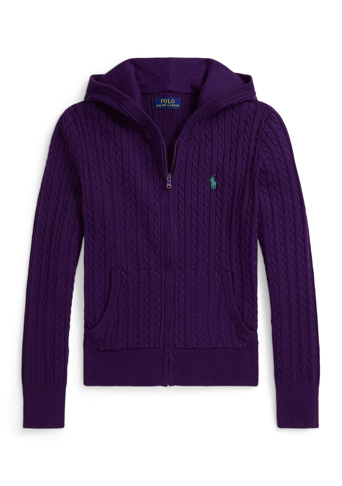 Girls 7-16 Mini-Cable Cotton Full-Zip Hoodie