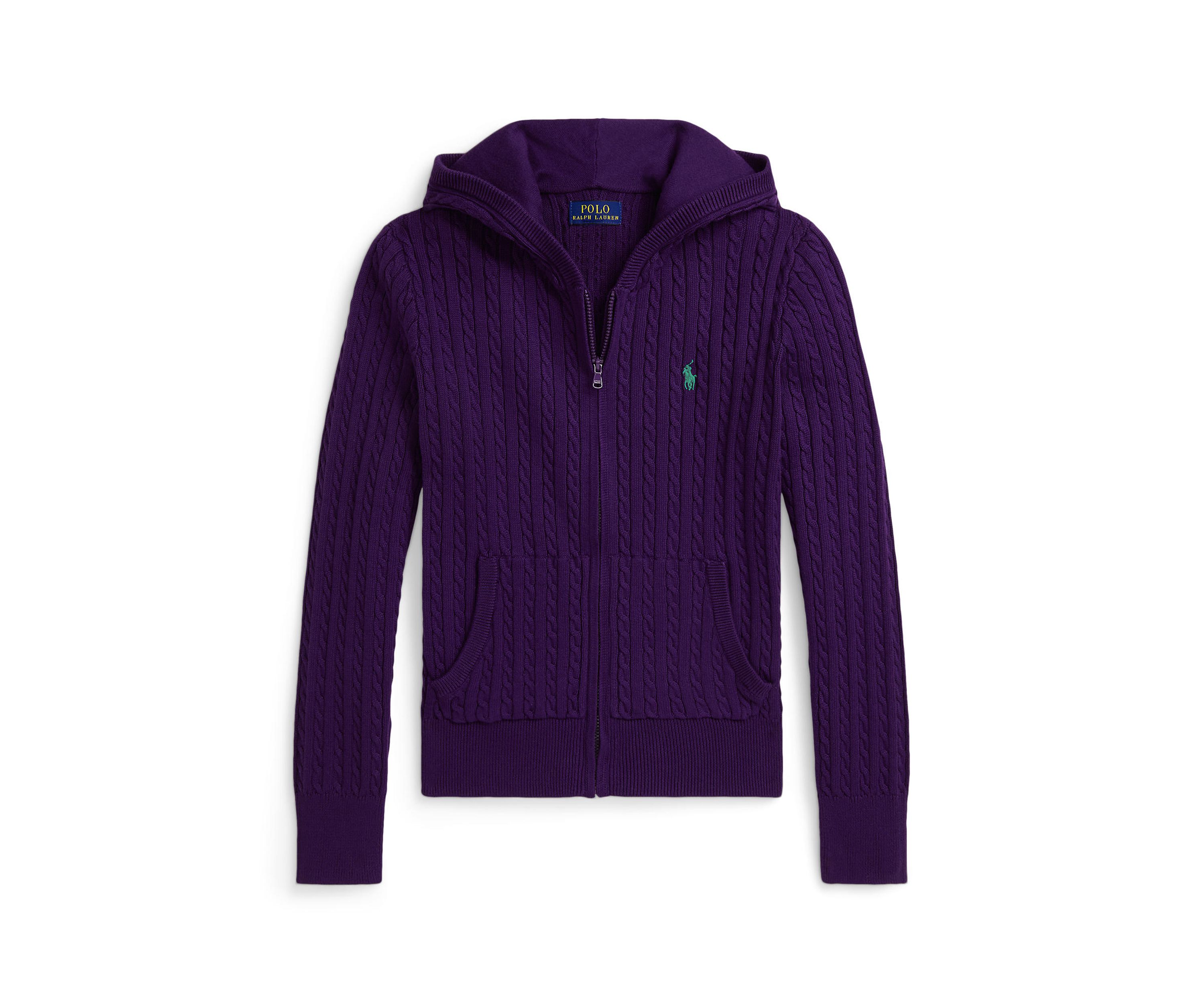 Girls 7-16 Mini-Cable Cotton Full-Zip Hoodie