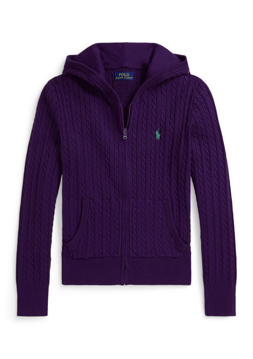 Girls 7-16 Mini-Cable Cotton Full-Zip Hoodie