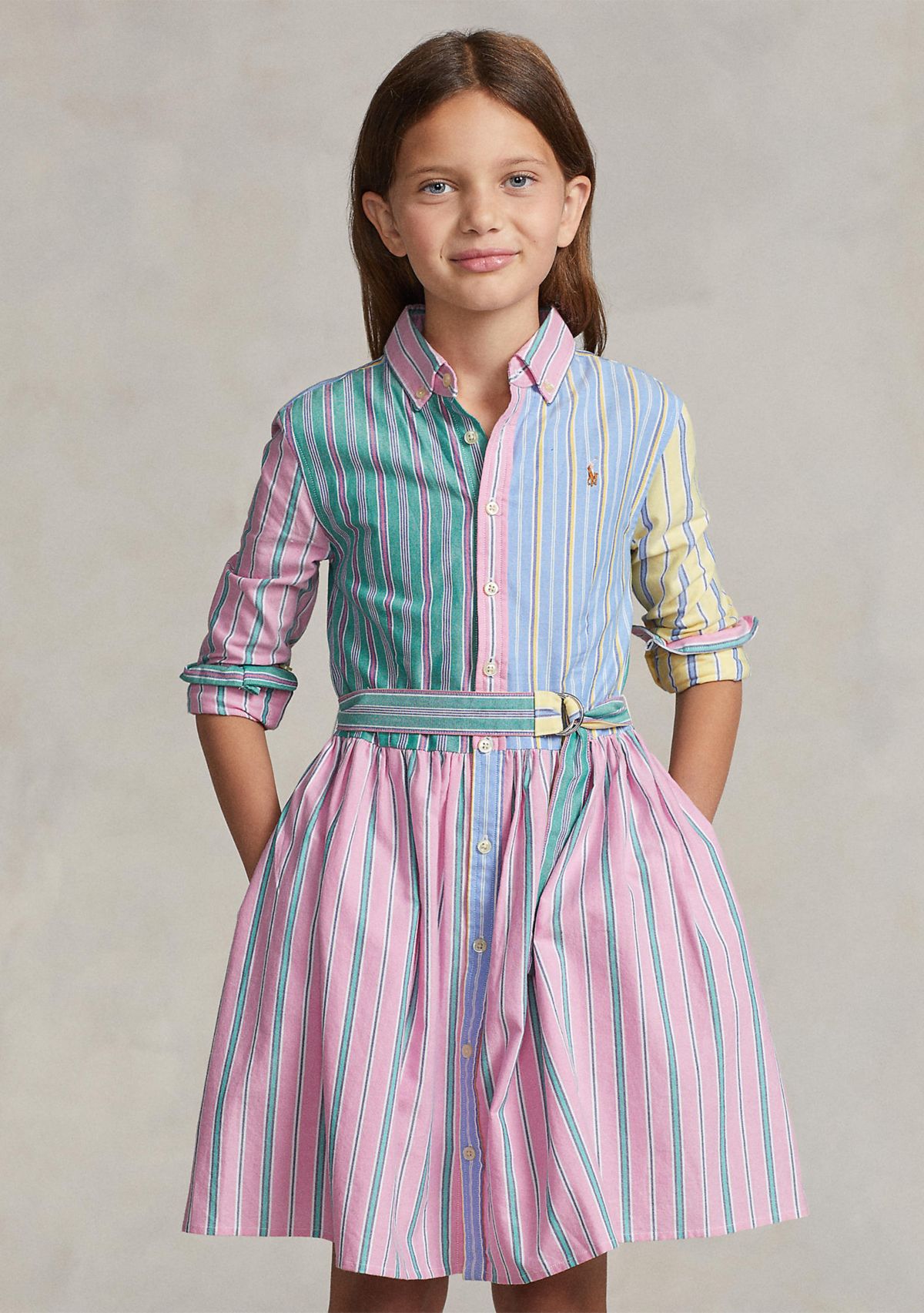 Girls 7-16 Belted Cotton Oxford Fun Shirtdress